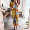 Casual Dresses Turn-Down Collar Short Sleeve Draped Maxi Dress Floral Print Single Breasted Shirt Elegant Women's For Women 2022Casual