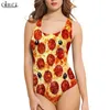 Moda senhoras sem mangas maiô gourmet pizza 3d onepiece banho casual verão feminino maiô gota w220616