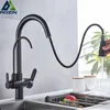 Rozin Purification Kitchen Faucets Black Dra Out Kitchen Water Filter Tap 3 Way Mixer Torneira Para Cozinha de Parede Crane T200812