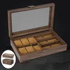Caixas de assistência caixas de caixa vintage box de madeira organizador de jóias de vidro armazenamento 6 slotswatch hele22