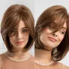 Syntetiska peruker Stil Kvinnors inverterad hårstil med Bangs Brown Short Straight Hair Wig Head Cover Hög temperatur Silk Material Daglig applikation 220527