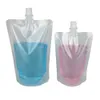 24H Ship 100pcs Clear Drink Pouches Bags frosted Zipper Stand-up Plastic Drinking Bag with straw with holder Reclosable Heat-Proof FY4061