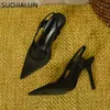 SUOJIALUN Primavera Mulheres Sandálias Slingback Dedo do Pé Pontudo Slip On Fino Salto Alto Senhoras Elegantes Sapatos Bombas Drss Sanda 220613