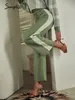 Pantalones largos de color verde a rayas para mujer, pantalones informales con cordones suaves, chándal elegante de moda de otoño 220315