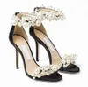 Elegant Bridal Wedding Dress Sandals Shoes Maisel Lady Pearls Ankle Strap Brands Summer High Heels Women's Walking With Box EU35-43 GF Gift