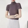 T-shirt da donna Miyake pieghettata di alta qualità a maniche corte Top da donna 2022 Estate Design sottile Piccolo dolcevita T-shirt con griglia di maisDonna