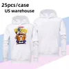 Sublimation White Long Sleeve Hoodie DIY Home Clothing Blank Polyester Hoodie US warehouse