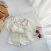 سيدة Style Suit Toddler Girls Clothing مجموعات العلامة التجارية الصيفية الدانتيل ملابس صغيرة ملابس الأطفال 2 7 سنوات 220620
