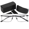 新しい超軽量男性ビジネスメガネフレーム光学ハーフリム長方形メンタル 57-16-146 男性処方眼鏡フルセットデザインケース