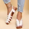 Sandaler Flat Summer Outdoor Fashion Leather Shoes Round Toe Elegent Slipper Justerbar Buckle Strap Casual Sandalias Mujersandals
