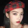 FOUX BERET HATS SUMMER WOMEN PU EDGE PLAIDストライプレトロ調整可能なロープベイカーボーイペインターペットオクタゴンブリムレスデザイナーJ220722