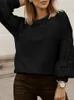 Celmia femmes automne en peluche pulls chandails élégant à manches longues lanterne chemise tunique mode dentelle creux fourrure haut Streetwear 220812