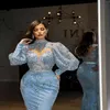 2022 Plus Size Arabic Aso Ebi Luxurious Lace Beaded Prom Dresses Mermaid High Neck Evening Formal Party Second Reception Gowns B053021