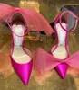 Senaste mode satin b￥ge h￶gklackade sandaler designer 10 cm kvinnor lyxmiddagskor h￶gkvalitativ siden spetsig ankel wrap fabrikskor35-43