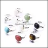 Bague solitaire anneaux bijoux 10 mm 12 mm pierre naturelle argent couleur or ouvert réglable turquoise améthystes cristal de quartz rose W Dhbgf