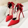 Bow Woman Pompe Silk High Heels Women Shoe Stiletto Red Wedding Scarpe Donne Tacchi da donna Sandali