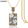 Pendant Necklaces Vintage Double Rectangle Inlaid White Flowers Grey Pearls Full Paved CZ Black Gun Plated Long Necklace ZD1 XS2Pendant