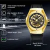 Wristwatches Forsining Fashion Casual Men Watch Black Spider Web Hollow Dial Gold Case Genuine Leather Strap Automatic Mechanical WatchWrist