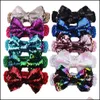 Headbands Hair Jewelry Glitter Double-Side Sequin Bows Bow Head Wrap Turban Knitted Headband For Kids Party Accessories Drop Delivery 2021 P