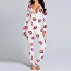 Women's Jumpsuits & Rompers Selling Sexy Women Floral Printed Cutout Functional Buttoned Flap Adults Pajamas Club Button Design Plunge Loung