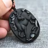 Pendant Necklaces Drop Natural Black Obsidian Stone Carving Chinese Zodiac Horse Lucky Amulet Necklace For Men's Fashion JewelryPendant