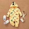 100% Cotton 2pcs Baby Rompers Clothing Sets Dinosaur Allover Hooded Long-sleeve Grey Kids Jumpsuits Clothes 1056 E3
