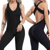 Moda Donna Tuta sportiva sexy aperta sul retro Yoga Set Tuta fitness tuta da donna controllo della pancia Pantaloni da palestra Abbigliamento sportivo 220330