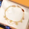 Golden four-leaf clover round letter L home women bracelet Link luxury designer double-layer hollow birthday gift jewelry does not fade