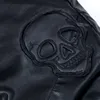 Herbst und Winter Neue trendige schwarze Schädeldrucklederhosen Schlanke koreanische Version der Motorrad-Fußwindhose Herren Hip-Hop Mode
