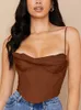 Asia Raso Corsetto Top Strap Fodera Collo ad anello Disossamento Imbottito 2 Strati Cerniera senza schienale Bustier Sexy Crop Top Donna 220514