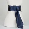 Belts Navy Women Summer Simple Belt Versatile Fashion Satin Fabric Waist Bow Wide Decoration Dress Streamer Black Design 65-90CMBelts