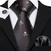 Fashion Designer Brown Skull Men Tie 8.5cm Silk Handkerchief Set For Wedding Groom Business Necktie
