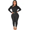 Women's Two Piece Pants Women's Spring Winter Women Casual Fashion Solid Color Super Crater Strip One-shoulder Sports Two-piece Set