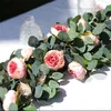 PARTY JOY Faux Pivoine Rose Vignes Fleurs Artificielles Guirlande Vintage Eucalyptus Plante Suspendue pour Arche De Mariage Porte Fête Décor 220527