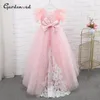Robes de fille Gardenwed Lace Ivoire Flower Girl Appliques Baby Girls Party Dress Cap Sleeves Puffy Princess Bow First CommunionGirl's