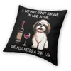 CushionDecorative Pillow Cool Shih TzuとWine Square Throw Cover Home Decorative 3D Two Side Printing Funny Dog Cususion for CAR6179076