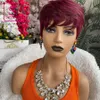 Burgundy Red Short Bob Straight Human Hair Wigs With Bangs Brazilian Virgin Pixie Cut Wig For Black Women