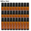 50Pcs/Sets 10ml Amber Empty Refillable Roll On Bottles For Essential Oils Deodorant Containers With Stainless Steel Roller Ball