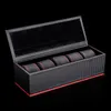 5 Slots Carbon Fiber Watch Box Organizer Black Case Storage Men's Display Gift 220428