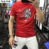 Heren T-shirt Rhinestones Design Tiger Head Printing Hip Hop Street Korte mouw plus size streetwear o nek mannelijke topkleding y220630