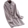 Mezclas de lana para mujer, abrigo holgado con código de error a la moda, esquila de ovejas, fondo largo, cuero y piel de cordero, 2022