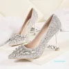 Hot koop-jurk schoenen designer luxe knipperende strass hoge hakken vrouwen sexy dunne sequin puntige pumps club partij 220225