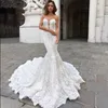 Meerjungfrau Brautkleider Cloak Zwei tragen Fischschwanzschwanz schwimmend Garn Rückenfreies sexy Spitzenpaket Hip Wed Kleid Vestido de Novia