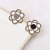 Designer Classic Retro Black White Flower Double Letter Stud Long Dangle Drop Earrings LUXURY Brand Pearl Crystal Rhinestone Wedding Party Jewelry Accessories