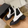 Nieuw zwart lederen enkel Chelsea laarzen platform slip-on ronde platte laarsjes dikke halve laars luxe ontwerper hoge topschoenen voor vrouwen dikke hakken ridder laarzen