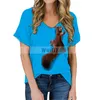Women's Squirrel T-Shirt Lovely Graphic T Animal 3D Print Cotton V-neck Cute Tops Girls Pet Tees 220328