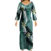 패션 V- 넥 풀레타시 폴리네시아 사모아 전통 의류 유니폼 맞춤형 여성 커플 드레스 3/4 소매 PTAHA 220706