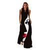 Movokaka Human Face Printedブラックドレスエレガントなカジュアルなヴィンテージドレス女性夏のビーチの袖なしの女の子長いドレス女性220531