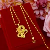 Dragon Patterned Women Men Pendant Chain Solid 18k Yellow Gold Filled Classic Fashion Vintage Style Jewelry Gift