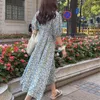 Kurzarm Kleid Frauen Casual Blume O hals Dame Mittlere waden Elegante Koreanische Stil Mädchenhafte Sommerkleid A linie Sommer trendy 220521